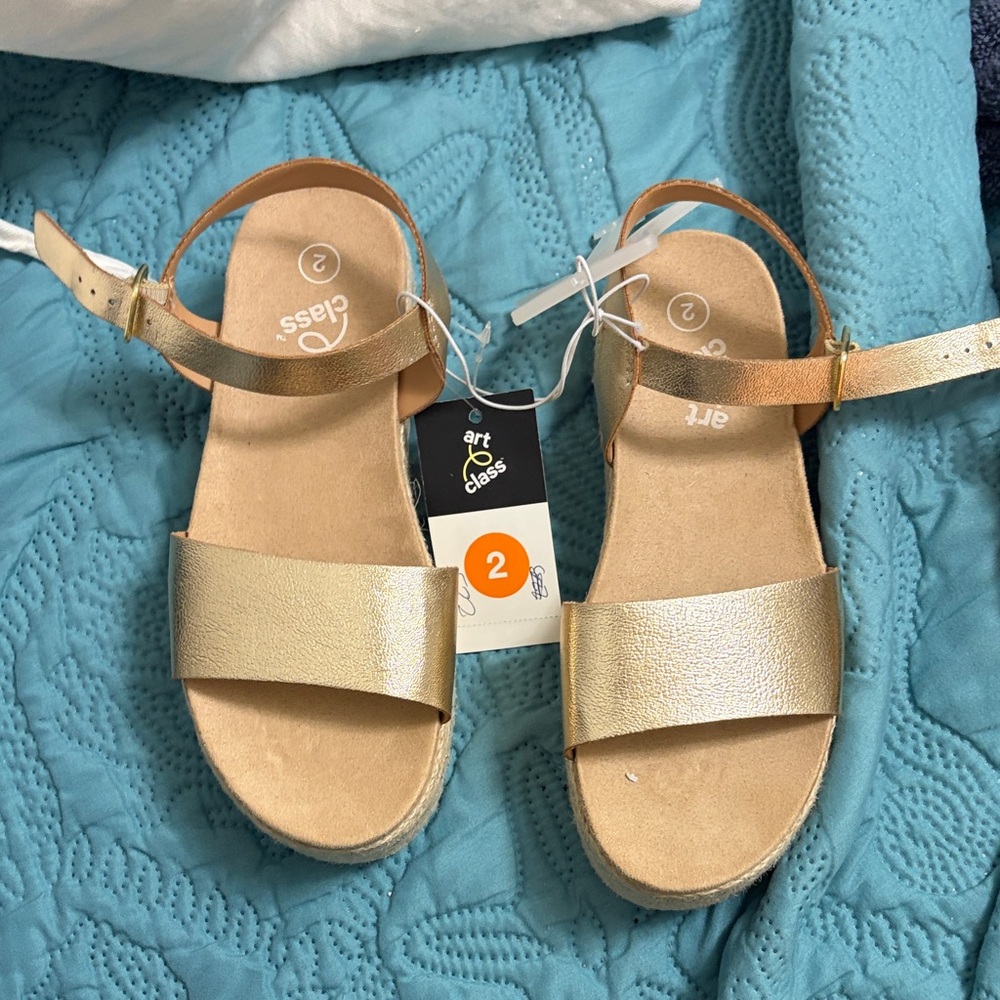 art class Metallic Gold Girls Sandals with Ankle Strap